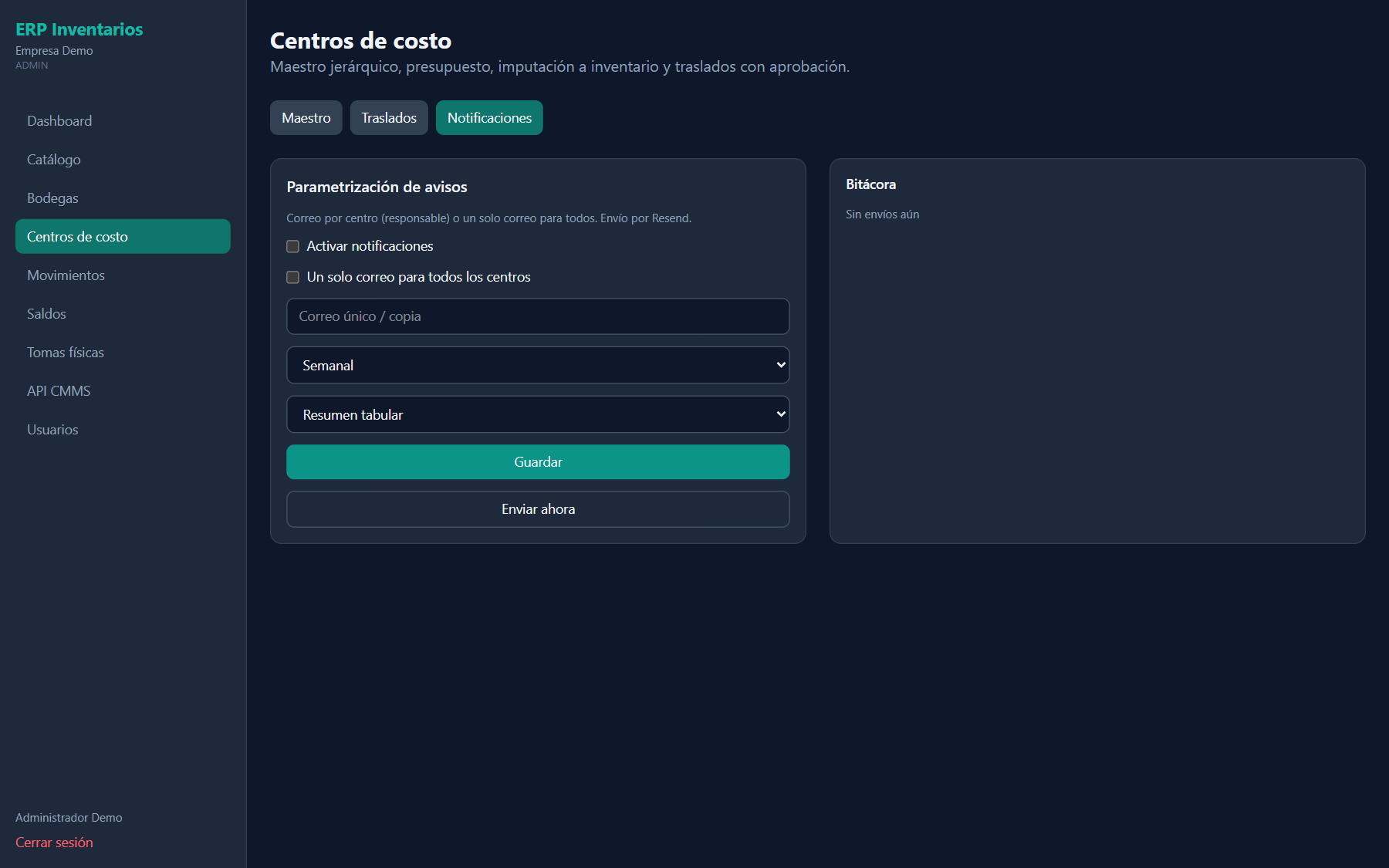 Pestaña Notificaciones