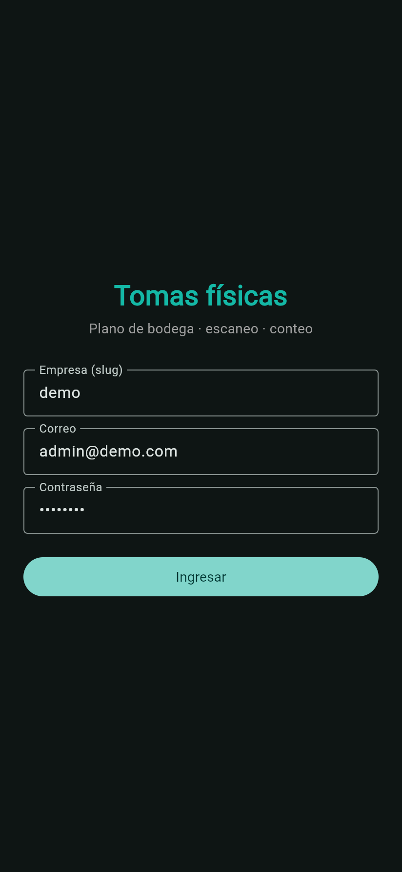 App de bodega · Tomas físicas
